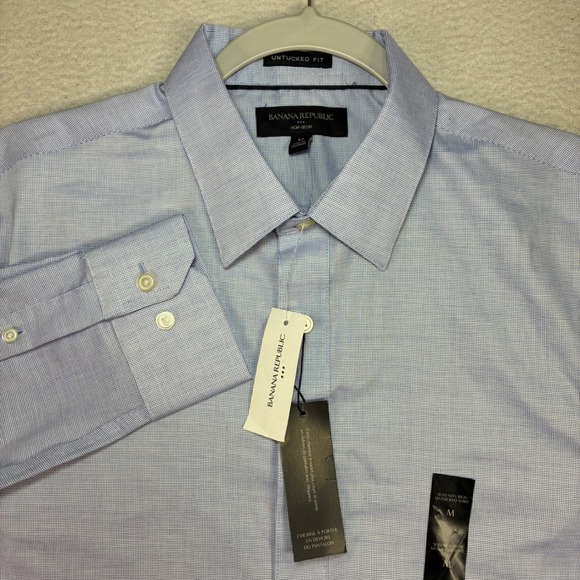 Banana Republic Other - Banana Republic Untucked Dress Shirt Men M Blue Slim Non-Iron Button Preppy NWT